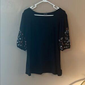BloomChic Black Blouse with Floral Embroidery